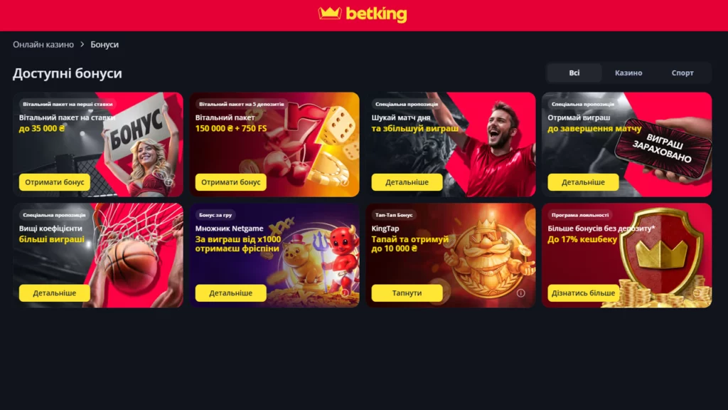 Акції та бонуси казино Betking